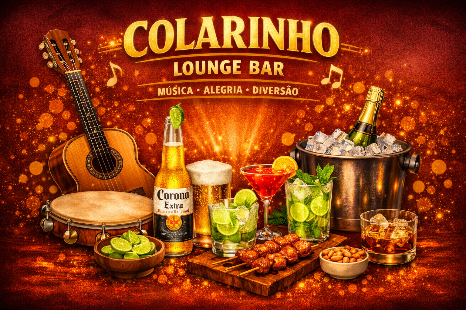 violão e cerveja com clima de pagode